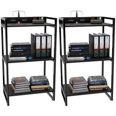 Kit 02 Estantes com 3 Prateleiras Escritório Estilo Industrial Form C01 104x60cm Preto Onix - Lyam Decor