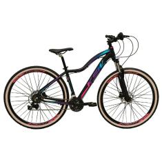 Bicicleta Feminina Aro 29 Ksw Mwza 27v Freio Hidráulico K7 Garfo com Trava Pneu com Faixa Bege - Preto/Pink/Azul