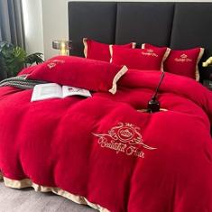 Conjunto De Capa De Edredom Para Cama De Solteiro, Conjunto De Roupa De Cama King Size De Algodão, Conjunto De Capa De Edredom De Veludo Bordado De Inverno, Fronha De Lençol De Flanela Térmica De