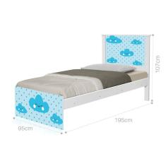 Cama Solteiro Adesivada Nuvem Menino com Colchão