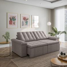 Sofá Cama Retrátil e Reclinável 3 Lugares 260cm em Linho com Molas Palmeira Cabecasa Madeiramadeira Marrom