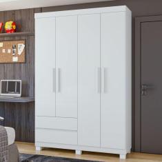 Guarda-Roupa 4 Portas 2 Gavetas Zeus com Pés Branco