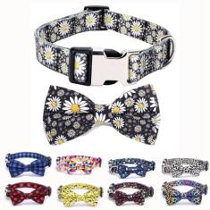 Coleira de cachorro margarida para cães grandes com gravata borboleta, linda estampa floral, coleira de cachorro para meninas PP, médio, grande, animal de estimação, fêmeas, G