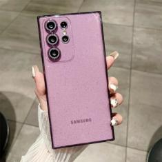 Capa macia com glitter transparente para Samsung Galaxy S24 S23 Ultra S22 S21 Plus S20 FE A54 A34 A55 A52 A35 A53 A25 Capa de filme de câmera, roxa, para Samsung S21Ultra