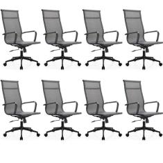 Kit 8 Cadeiras para Escritório Presidente Esteirinha Dark Tela Mesh 3303 Cinza