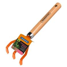 Ancinho Metalico Com 3 Dentes Para Jardinagem Tramontina Com Cabo De Madeira