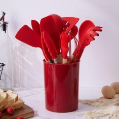 Kit Colheres Silicones 12 Peças Copo Colher Espátula Concha Suporte Co