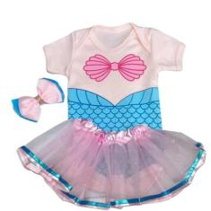 Body Pequena Fantasia Sereia de Bebe Lacinho Sainha Faixa - KIDSBEHAPP