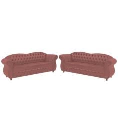 Dois Sofás Chesterfield Merlo 3 lugares 2M - Suede Rosa / Decoração, r
