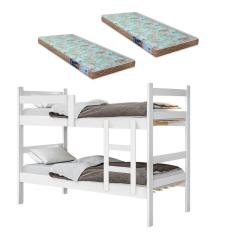 Beliche Porto Gabrielli 100% MDF Com Escada Branco Vira 2 Camas Solteiro + 2 Colchão Solteiro