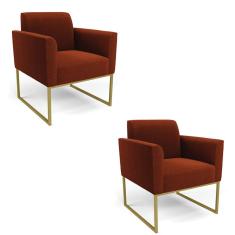 Poltrona Sala Estar Industrial Dourado Kit 2 Marisa Bouclê D03 - D`Rossi