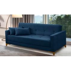 Sofá Cama 3 lugares 2,00m Aurora Suede Azul Adonai Estofados