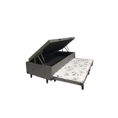 Cama Box Baú Solteiro Com Auxiliar Suede Cinza (Espuma só na Auxiliar)
