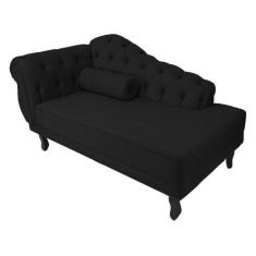 Recamier Decorativo Divã Larissa Lado Direito Suede Preto Pés Madeira 