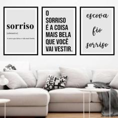 Kit 3 Quadros O Sorriso É A Coisa Mais Bela 45X34Cm Preta - Quadros On