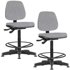 Kit 02 Cadeiras Caixa Alta Giratória Job Linho Cinza - Lyam Decor