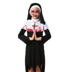 Fantasia Halloween Infantil Noviça do Mal Vestido com Véu