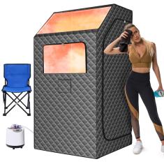 Imdot Caixa de sauna portátil para casa, sauna de spa com cadeira dobrável e tapete impermeável, 15 níveis de sauna a vapor com controle remoto, sauna interna para relaxamento corporal, 89 cm x 89 cm