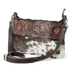 Merbaa Bolsa feminina de couro bovino natural com alça ajustável destacável bolsa de couro massageador bolsa tiracolo, Marrom, Medium