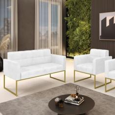 Kit 1 Sofá Namoradeira e 1 Poltrona Elisa Corano Base Metálica Industr