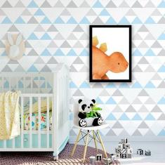 Quadro Decorativo Infantil Dinossauro Laranja  Moldura Preta