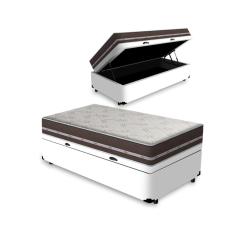 Cama Box com Baú Solteiro King + Colchão de molas - Anjos - Classic Superlastic 96cm
