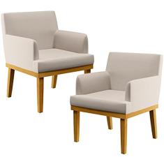 Kit 02 Poltronas Decorativas Para Sala de Estar e Recepção Beatriz W01 Linho Cru - Lyam Decor