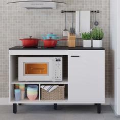 Balcão para Cooktop 1 Porta 3 Nichos Cook Caemmun Preto TX/Branco TX