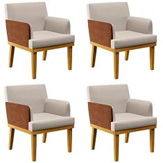 Kit 04 Poltronas Decorativas Para Sala Estar Beatriz W01 Linho Cru Couríssimo Camel - Lyam Decor