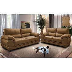 Conjunto Sofá de Couro Legítimo 3 e 2 Lugares Cama Inbox Don Arturo 2,26x1,76m Mel
