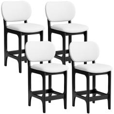 Kit 04 Banquetas Baixa Bar Cozinha E Sala De Jantar Fixa Betta L02 Preto Facto Branco - Lyam Decor