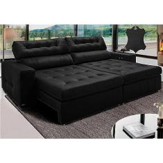 Sofá de Couro Legítimo Retrátil Automático 2,35m Cama Inbox Gran Vitalysoftgeld40 Preto