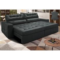Sofá de Couro Legítimo Retrátil e Reclinável 2,55m Cama Inbox Vitalysoftgeld40 Cinza
