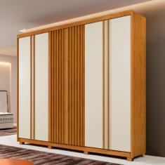 Guarda-Roupa Casal San Remo 6 Portas 6 Gavetas Ripado Cinamomo/Off White - Panorama Móveis