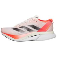 adidas Tênis de corrida feminino Adizero Boston 12, Rosa arenoso/Aurora Met./Vermelho solar, 8 Wide