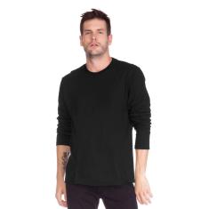 Camiseta Masculina Básica Manga Longa Comfort Preta-Masculino