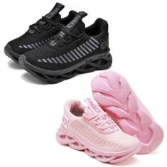 Kit 2 Tênis Infantil Menina Confortavel  Preto e Rosa - Evoltenn, Pret