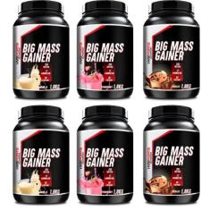 KIT 06 POTES BIG MASS GAINER HIPERCALORICO ZERO AÇÚCAR 1,8kg HVSPORTS,
