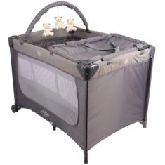 Berço Portátil Infantil Joly Baby Style com Mosquiteiro, Barra de Brinquedos, Trocador e Bolsa - Seguro, Confortável e Compacto INMETRO (Cinza)