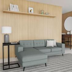 Sofá 3 Lugares Esquerdo Leave com Chaise Esquerdo Pé Palito Linho Cotton Cinza