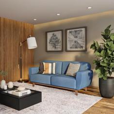 Sofá 3 Lugares Camélia Linho Azul - Mobly