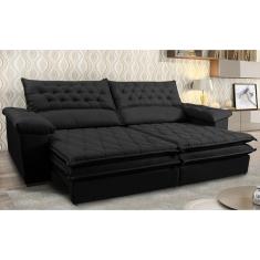 Sofá Retrátil E Reclinável Molas Ensacadas Cama Inbox Botonê 2,92m Espuma Viscoelástico Suede Preto