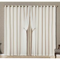 Cortina Bélgica 4,00M X 2,70M Tecido Microfibra Com Voal Pingentes Luxo - Bege