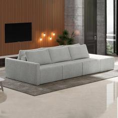 Sofá Ilha Modulado Milos 342cm Puff Lateral Bouclê Cinza G33 - Gran Belo