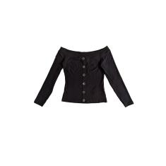 Blusa Canelada Lado Avesso Botões Preto Tam. P-Feminino