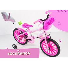 bicicleta infantil aro 16 feminina com acessórios e cadeirinha - vtc b
