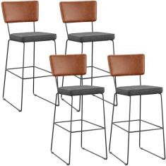 Kit 04 Banquetas Altas Sala Jantar Fixa Allana L02 material sintético 