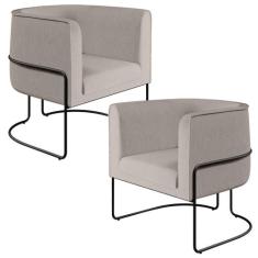 Kit 02 Poltronas Decorativas Fixa Base de Aço Preto Betina D02 Linho B