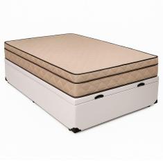 Cama Baú Viúva 128 Tecido Sintético Branco Com Colchão Polônia Bello Box - D28 66x128x188
