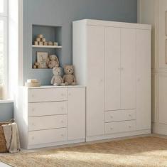 Quarto Para Bebê Infantil com 01 Guarda Roupa 4 Portas 2 Gavetas com 0